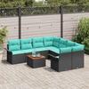 Garden Sofa Set 9 pcs Black and Turquoise Poly Rattan