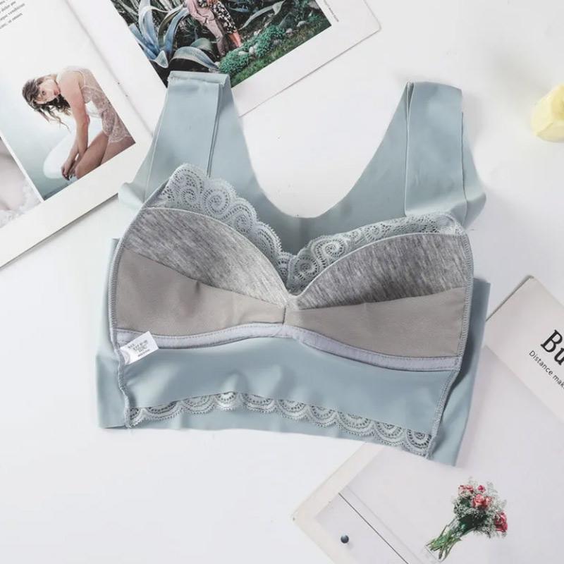 Сексуальное кружевное бесшовное нижнее белье в стиле жилета со сборками сбоку для сна без стального кольца, бюстгальтер большого размера
