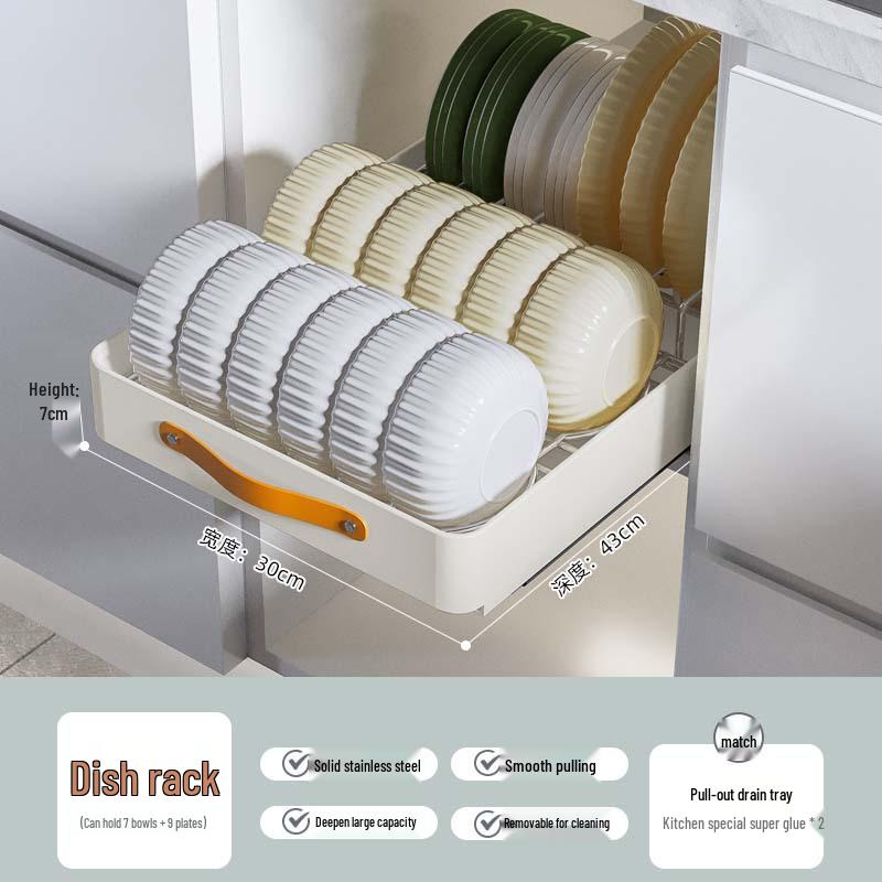 Pull-Out Basket Drawer Dish Rack for Kitchen Cabinet Storage