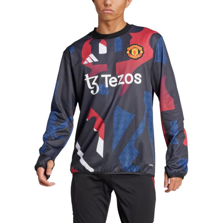 Adidas MUFC Pre Warm Top Comfortable Crew Neck Long Sleeve Football Shirt Men Tops Black Red Han-Jade-White JD7145