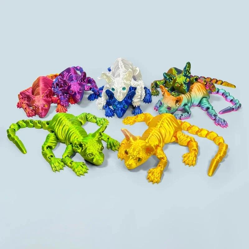 3D-печатный сфинкс Имитация животных Безволосая кошка Фигурка Очаровательная Сочлененная Игрушка-антистресс Домашние Декоративные украшения подарки