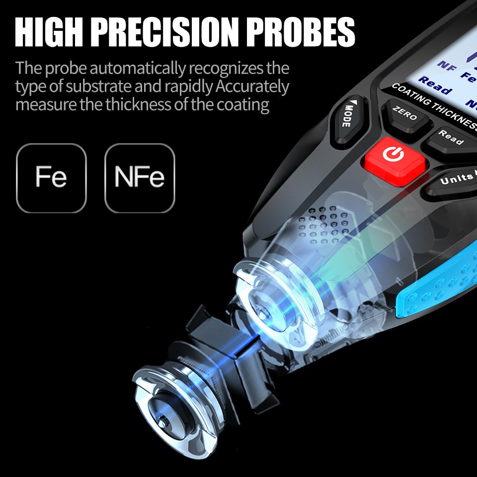 Толщиномер покрытия Aicevoos, тестер толщины автомобильной лакокрасочной пленки, измерительный прибор FE NFE для автомобильной металлокерамики 0-1300 мкм