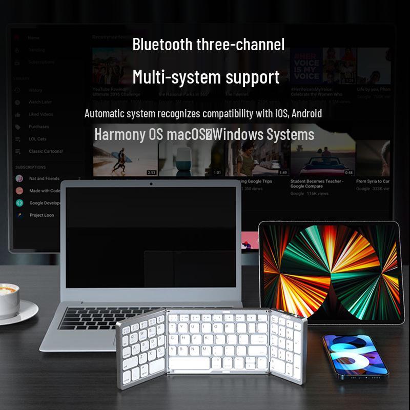 Складная Bluetooth-клавиатура: Компактный, бесшумный, идеально подходит для деловых поездок с телефонами, планшетами и для офисного использования.