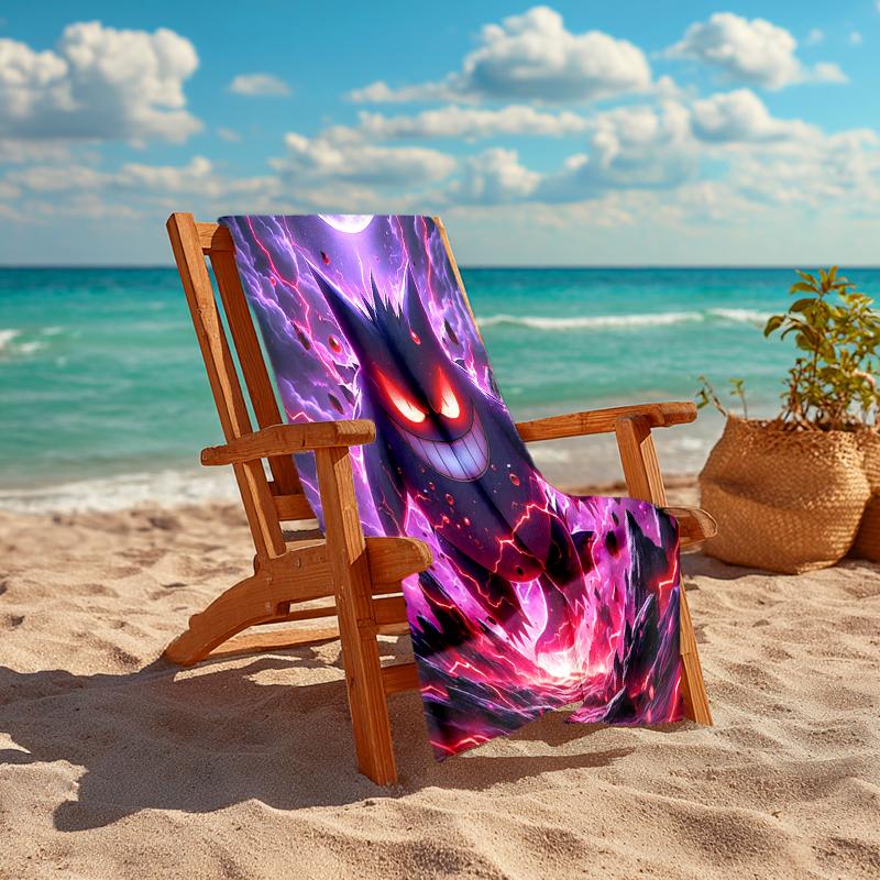 1Pc Gengar Moonlit Storm Beach Towel, Quick Dry, Multi-Use for Beach Pool Gym Yoga Home Travel, Christmas, Halloween, Xmas Gift M928806