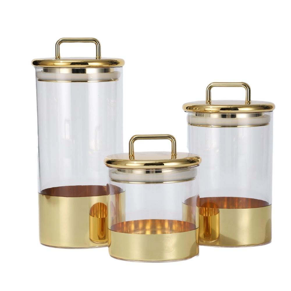 Влагостойкая коробка для хранения зерна, прозрачная стеклянная банка для хранения сухих продуктов с золотой крышкой, герметичная банка для кухни и домашнего хозяйства