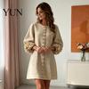 Solid Color Fall Dress 3D Flowers Long Sleeve for Women, Loose Fit Comfortable Women Mini Dress, Lantern Casual Short Lady Autumn