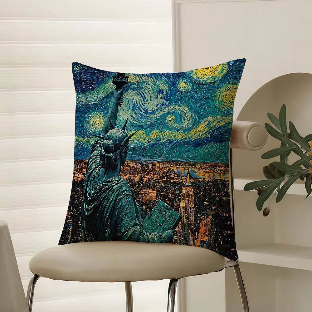 Подушка с изображением Статуи Свободы, Комфортная, для дивана-кровати, Шелковистая, элегантная, Невидимая молния, Декоративная наволочка