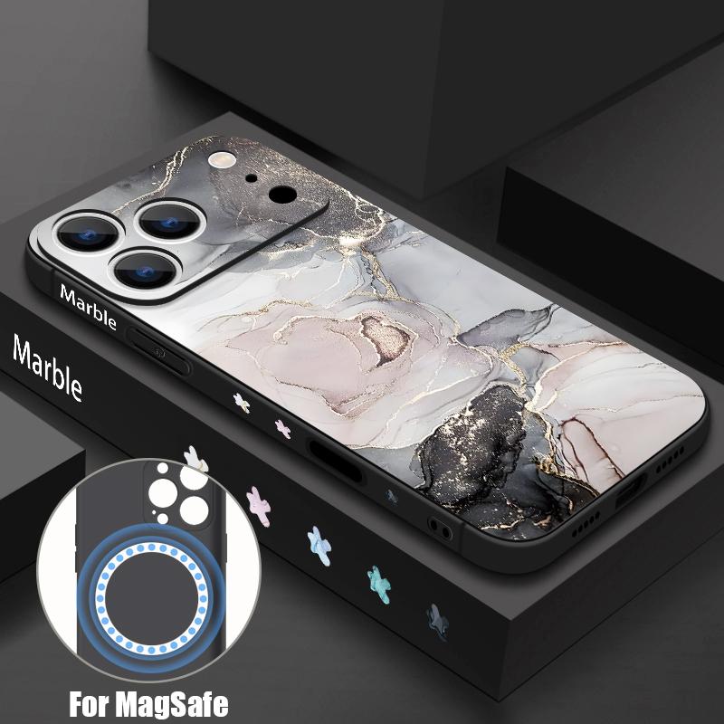 Роскошный чехол с узором под песчаник и мрамор для iPhone 16 Pro Max, магнитный, для Magsafe, мягкая крышка для iPhone 17 15 14 13 Pro Max 17E 16E