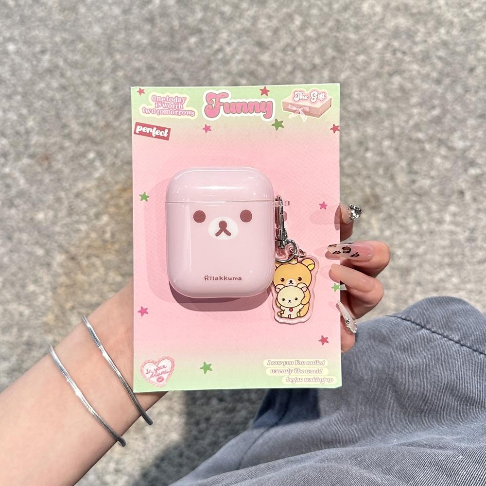 Cute Cartoon Rilakkuma Bear Earphone Case For Airpods 4 2 3 1 Pro 3 2 Wireless Bluetooth Headset Protective Cover With Pendant