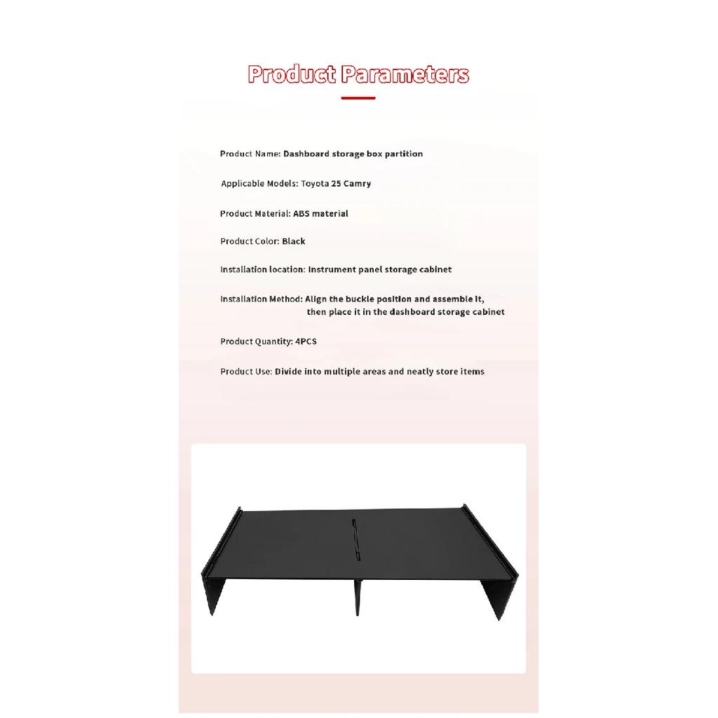 Car Interior Storage Box Glove Box Partition Plate ABS Copilot Passenger Divider Organizer Fit For Toyota Camry 2025 Accessories