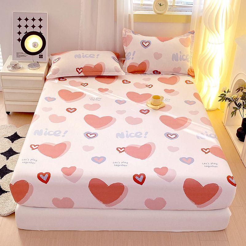 100% Cotton Bed Fitted Sheet with Elastic Rubber and 2 Pillowcases Durable and Comfortable Kids Adult Single Double Bed 13 Sizes