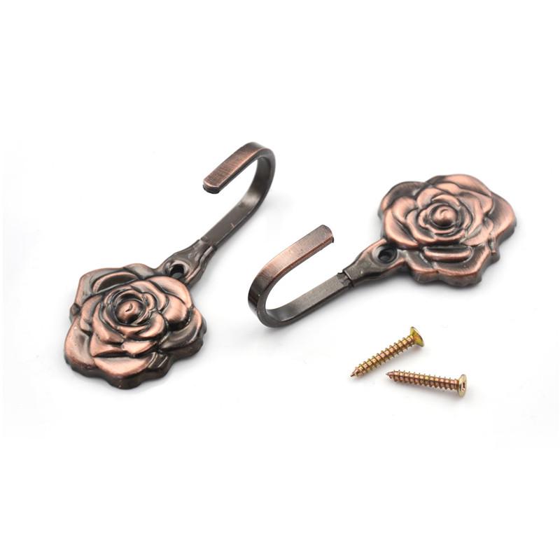 2 шт./набор Металлические крючки для штор с узором розы Домашний настенный дверной декоративный крючок Подхваты