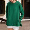 Yousheng Sweatshirt Side Zipper Slit Hem Round Neck Long Sleeves Loose Elastic Cuffs Mid Length Spring Fall Top for Sport Daily Wear
