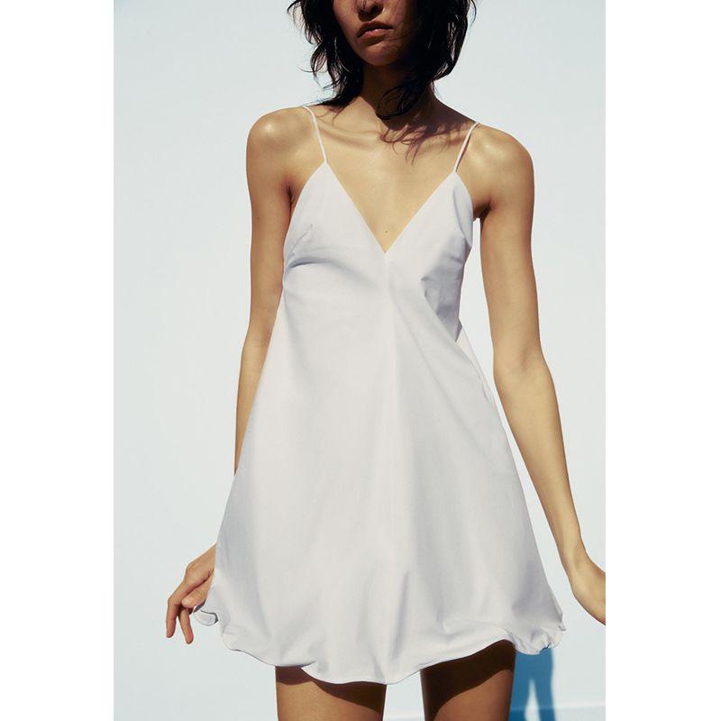 Spring and Summer New Women's Clothing Trench Coat Fabric Patchwork Lining Plastic Hem V Neck Short Dress 2786002