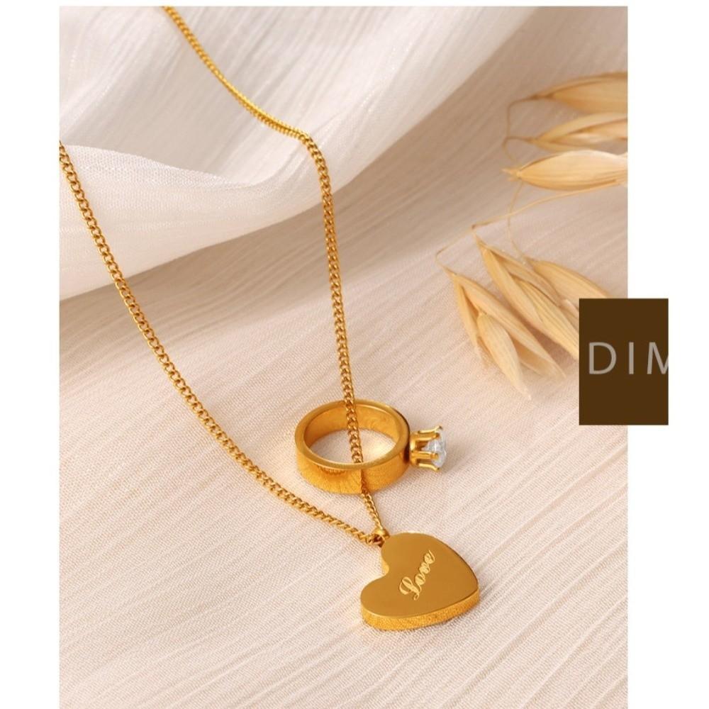 Vintage Heart Ring Pendant Necklace Gold Romantic Heart Necklace Love Inspired Choke Couple