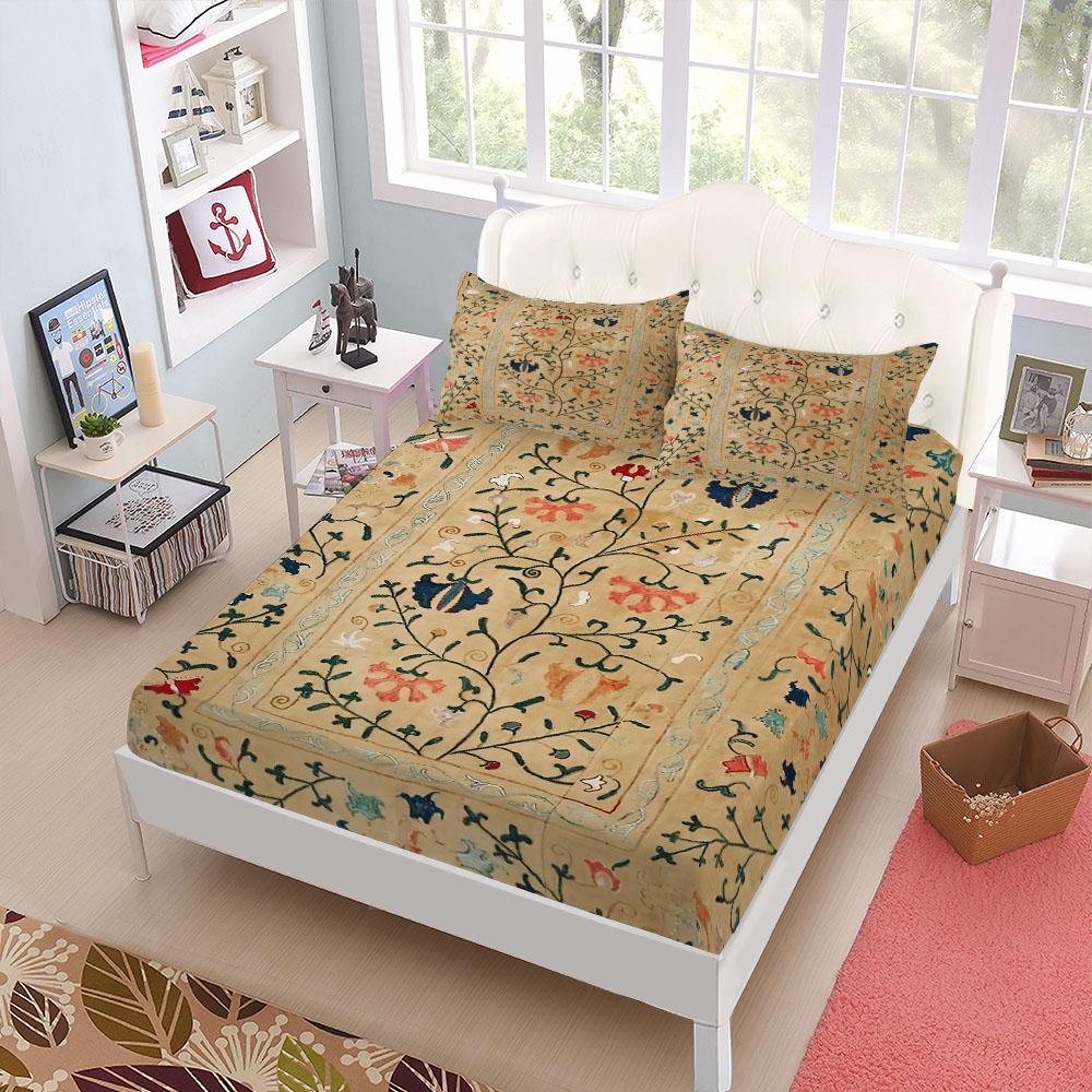 Vintage Jade Mandala Fitted Sheet Set King Queen Double Full Size Bed Linen Set 15cm Deep