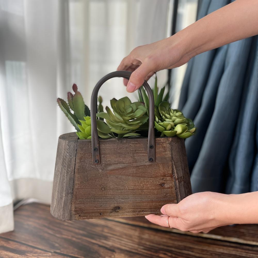 Художественное железо Деревянный цветочный горшок Кошелек Ваза Кашпо Форма Сумки Горшок для суккулентов Напольная подставка для цветов Настольная подставка для украшений