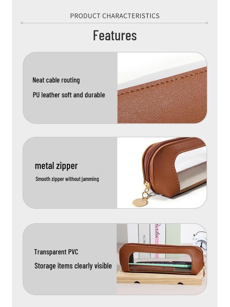 Прозрачный пенал из ПУ-кожи с окошком - 3D пенал для канцелярии и косметики, Портативный бокс для хранения