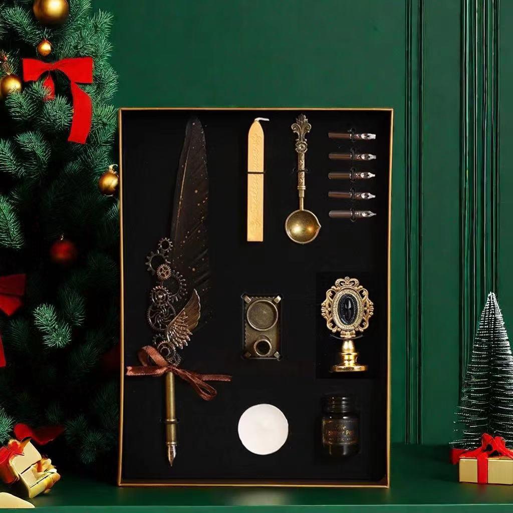 Набор перьевых ручек «Гарри Поттер» с золотым напылением - Ретро перо для письма с чернильницей в подарок