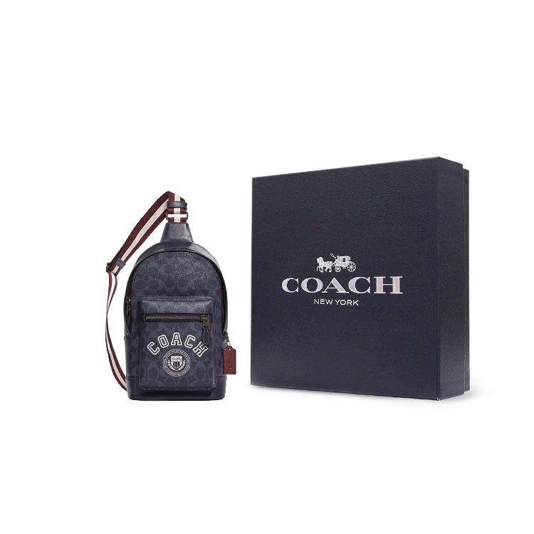 Coach Сумка через плечо на молнии с принтом в стиле Varsity, из покрытого холста и телячьей кожи, наплечная сумка, сумка на грудь, маленькие мужские сумки CB913-QBOIZ