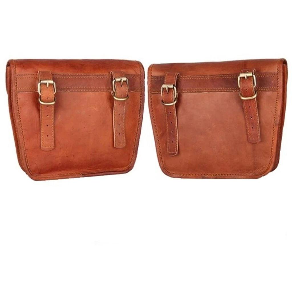 2 Side Pouch Motorcycle Brown Leather Saddle Panniers Saddlebags Bag New Handmade
