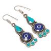 Lapis Lazuli Turquoise Gemstone Earrings Tibetan Handmade Jewelry 2.7" NE 5528