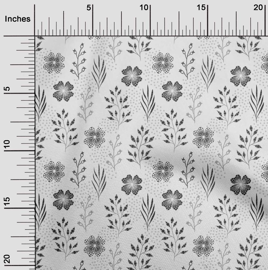 oneOone Cotton Flex Gray Fabric Dotted Floral Dress Material Fabric Print Fabric By The Yard 40 Inch