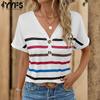 Женские модные повседневные летние весенние блузки и рубашки с v-образным вырезом и короткими рукавами в полоску с принтом