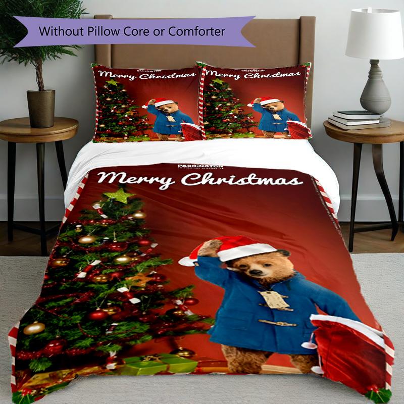 3pcs Duvet Cover Set (1*Duvet Cover + 2*Pillowcase, Without Core), Paddington Bear Print Bedding Set, Bedroom Decor, All‑Season, Birthday Gift