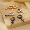 18K Gold-Plated Punk Style Stainless Steel Cross Earrings for Men and Women