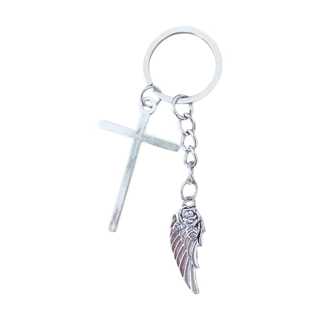 Элегантный держатель для ключей с крыльями розы и распятием, модное украшение для сумки-брелока для любителей моды и верующих