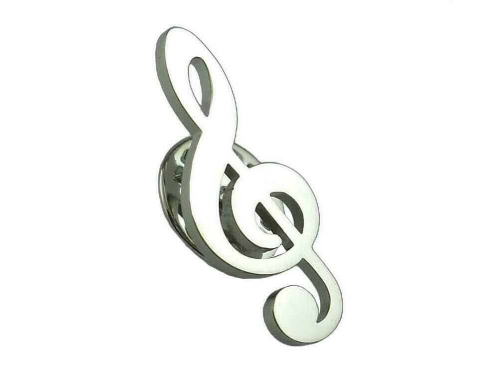 Pin lapel musical treble silver badge, pin, brooch, note, clef, music, C,