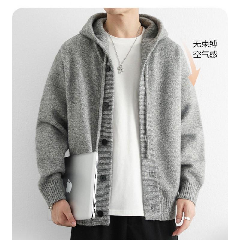 Mens Hooded Cardigan Sweater Thick Knit Jacket Loose Lazy Style Teen Winter Wear