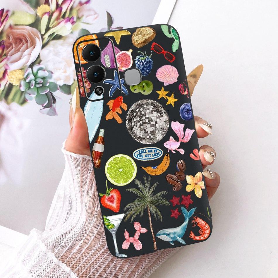 For Infinix Hot 12 Play 12i Cute Flower Butterfly Cat Painted Case For Infinix Hot12i 12Play Black Silicone Soft Phone Cases