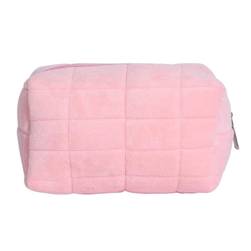 Plush Makeup Bag Cosmetic Storage Lipstick for Women Zipper Large Travel Toiletry Organizer Pouch Carrying Velvet Fabric Bag