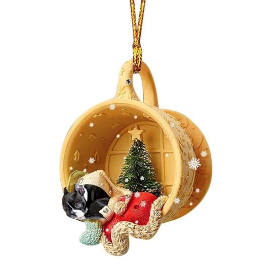Animals Sleeping In A Tiny Cup Christmas Ornament Acrylic 2D Dog/Ferret/Sheep Christmas Tree Hanging Ornament for Holiday Decor