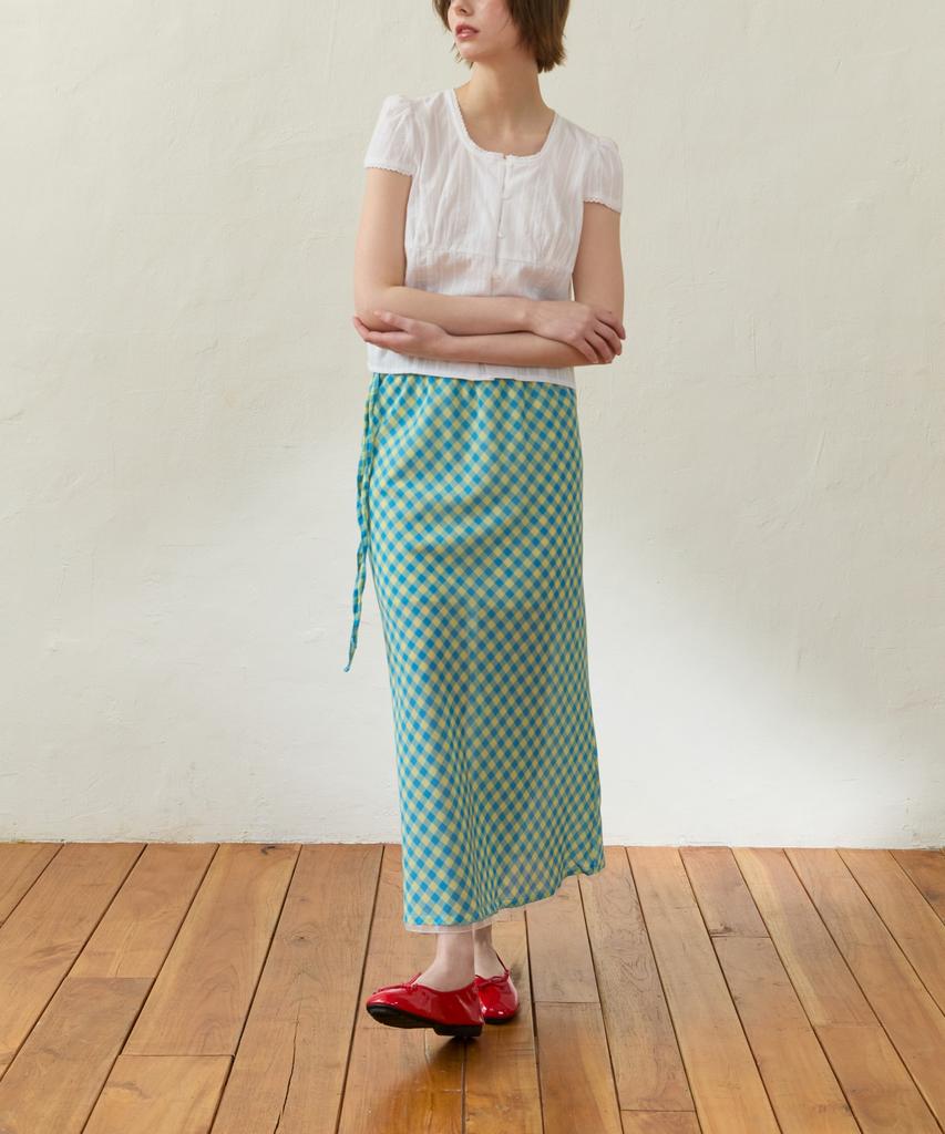 Wioi Check Lace Flared Skirt_Yellow