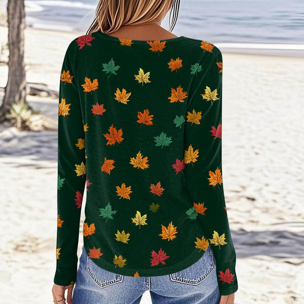 Women's Fashion Casual Long Sleeve Christmas Printed Round Neck Top