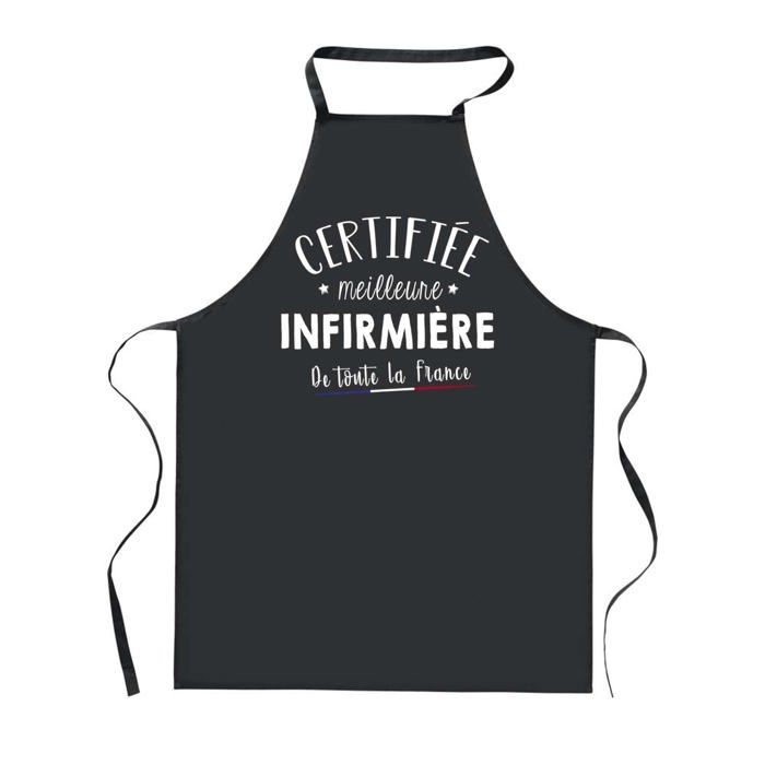 Tablier de cuisine - PLANETEE - Certifiée meilleure Infirmière - Noir - Polyester - 90x60 cm