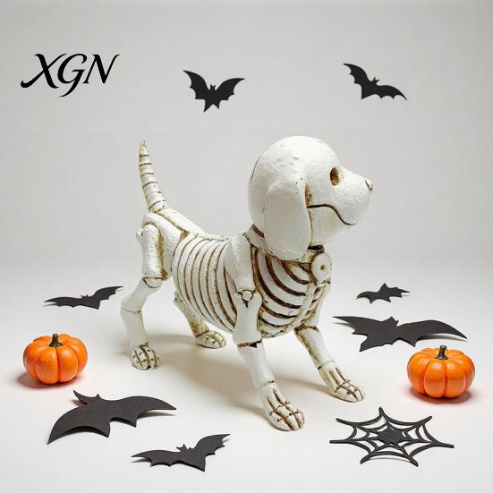 Weather Resistant Garden Statues Skull Puppy Resin Figurine, Halloween Retro Skeleton Dog Statue, Aged Sculptures Gothic Desktop Ornament for Bars And