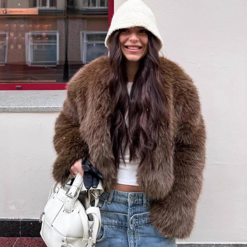 Женская повседневная короткая шуба из лисы тоскана - Европейский и американский уличный стиль