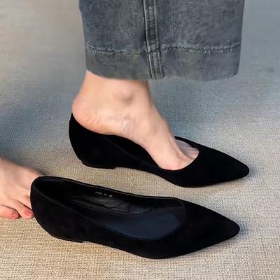 Версия из овчины~ кожаные замшевые туфли-лодочки с острым носком на одном ремешке, женская модная ретро-обувь для работы и на каждый день с внутренней платформой