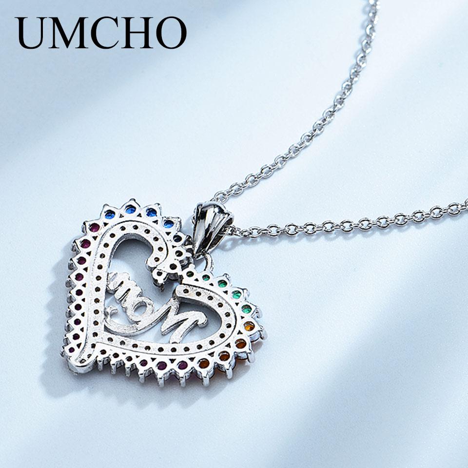 Umcho Серебро 925 пробы, красочные мамины сердца Nceklace, подвески из настоящего стерлингового серебра, ожерелья для женщин, подарок на день матери с цепочкой