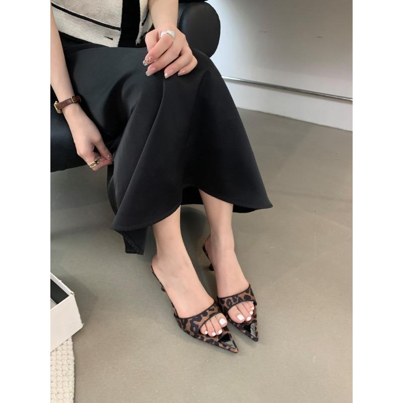 European and American New Simple One word High Heels Sexy Pointed Thin Heels Cool Slippers