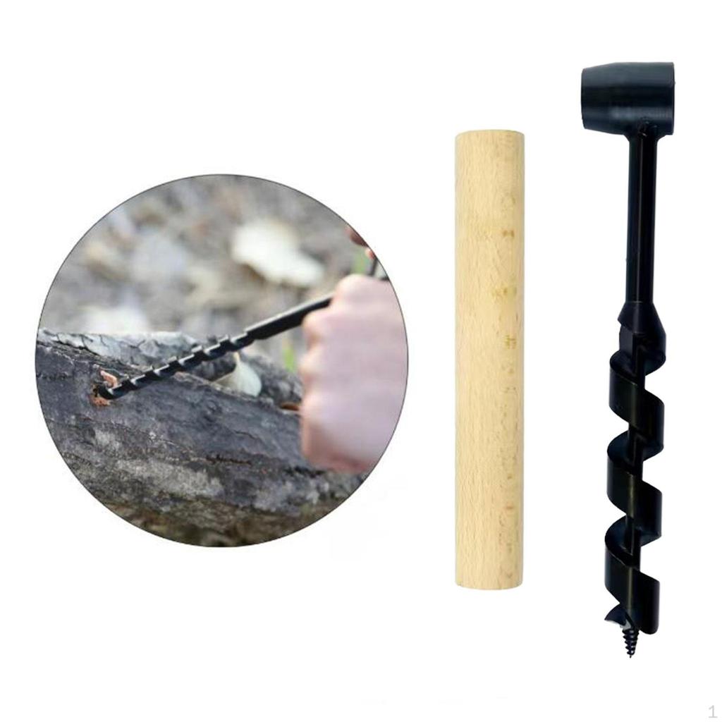 Auger Drill Hand Hole Bit Easy To Use Multipurpose Survival Tool with Wooden Handle for Hiking