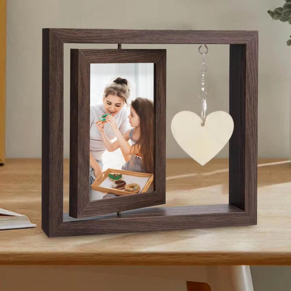 With Heart Pendant Desktop Photo Frame Wooden Photo Display Frame Home Supplies