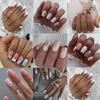 Manicure Press On Nails Fake Nials French White Edge Simple Black Triangle False Nails Short Square