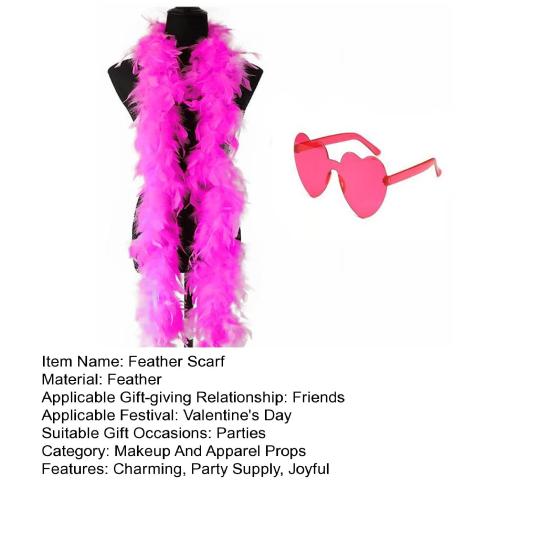 Боа из перьев индейки Пушистый боа шарф с безободковыми солнцезащитными очками в форме сердца Аксессуар для костюма на Хэллоуин Рождество для женщин девушек