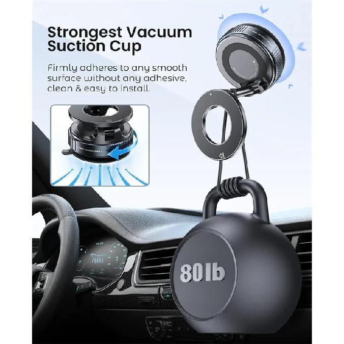 360° Adjustable Vacuum Suction Magnetic Bracket Car Phone Holder for Magsafe IPhone Samsung Foldable Magnet Mag Safe Stand Mount