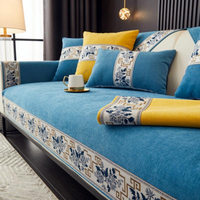 Однотонная противоскользящая подушка для дивана для диванов в гостиной Универсальный чехол-накидка для кресла Полотенце 1 шт. Чехлы для дивана в китайском стиле с вышитым краем